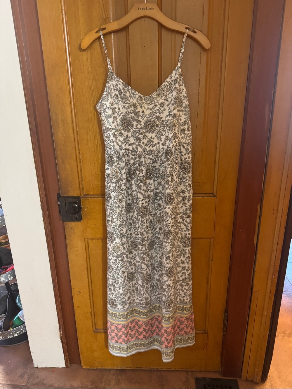 LOFT Outlet Cream Slip Dress with Gray Floral Trim